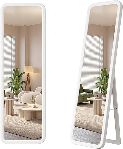 dnbss Espejo de madera de longitud completa de 63 x 18 pulgadas, espejo de cuerpo completo con marco de madera maciza, espejo de pie o de pared,