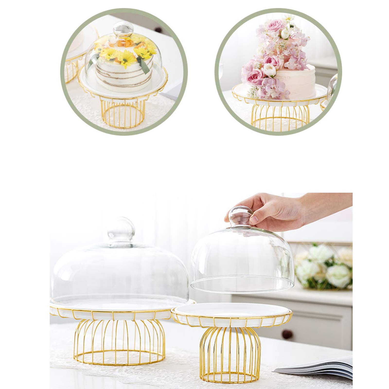 Tapa para el microondas,Bandejas de repostería para el hogar con Tapa, Soportes de exhibición de Pasteles para Fiestas de té de la Tarde, Placas Redondas de cerámica, Cubierta de cúpula de v