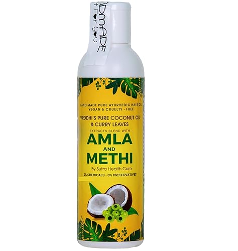 Amla - Aceite capilar con metilo (alholva) y hojas de curry para reducir la caída del cabello y rejuvenecer los folículos capilares, sin