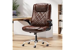 Ergonomic Home Office Executive Desk Chair with Flip-Up Arms, PU Leather Adjustable...
