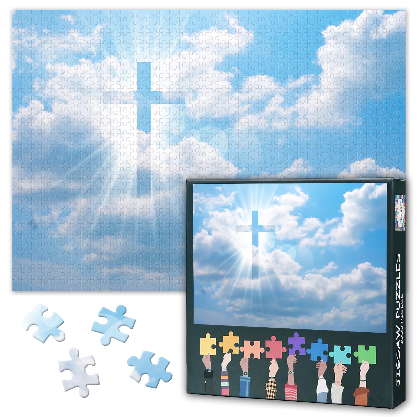 1000 Piece Jigsaw Puzzle for Adults Christian Wall Art Cross in the Sky Spiritual Landscape Scene Inspirational Home Decor Religious Gift Large Size 27.5x19.7 Inch