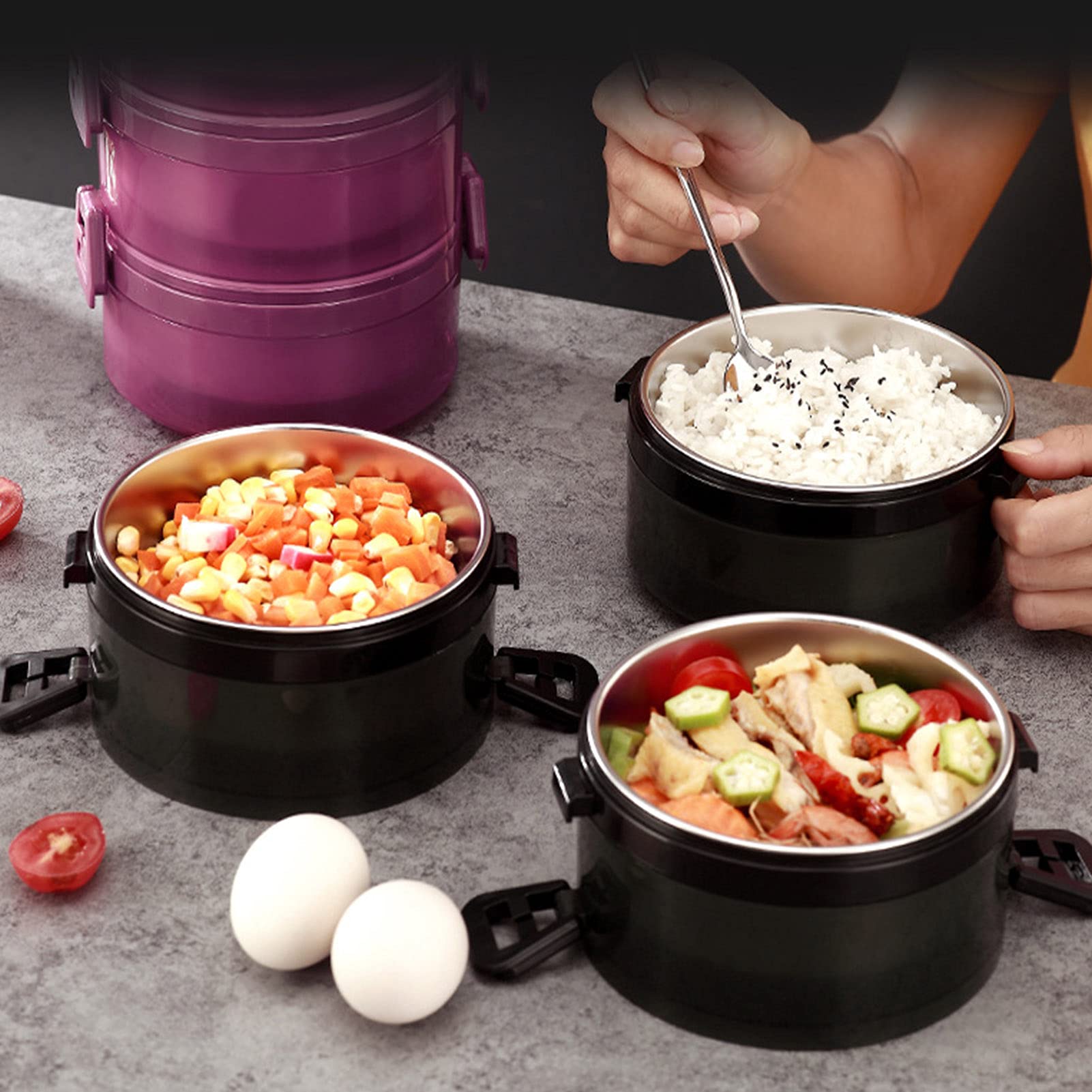 Izolowany termos na gorące jedzenie, szczelny termiczny pojemnik na lunch bento, próżniowy pojemnik do przechowywania żywności ze stali nierdzewnej do szkolnego biura kempingowego,Red,4 Layers