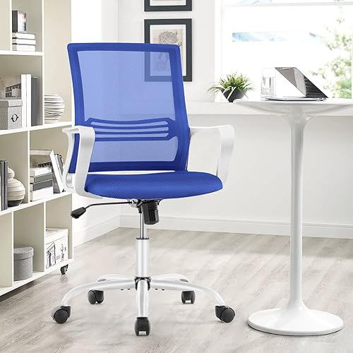 Miniatura 2 de Silla ergonómica de oficina en casa silla de escritorio ajustable con soporte lumbar y reposabrazos silla de trabajo de malla de respaldo medio con