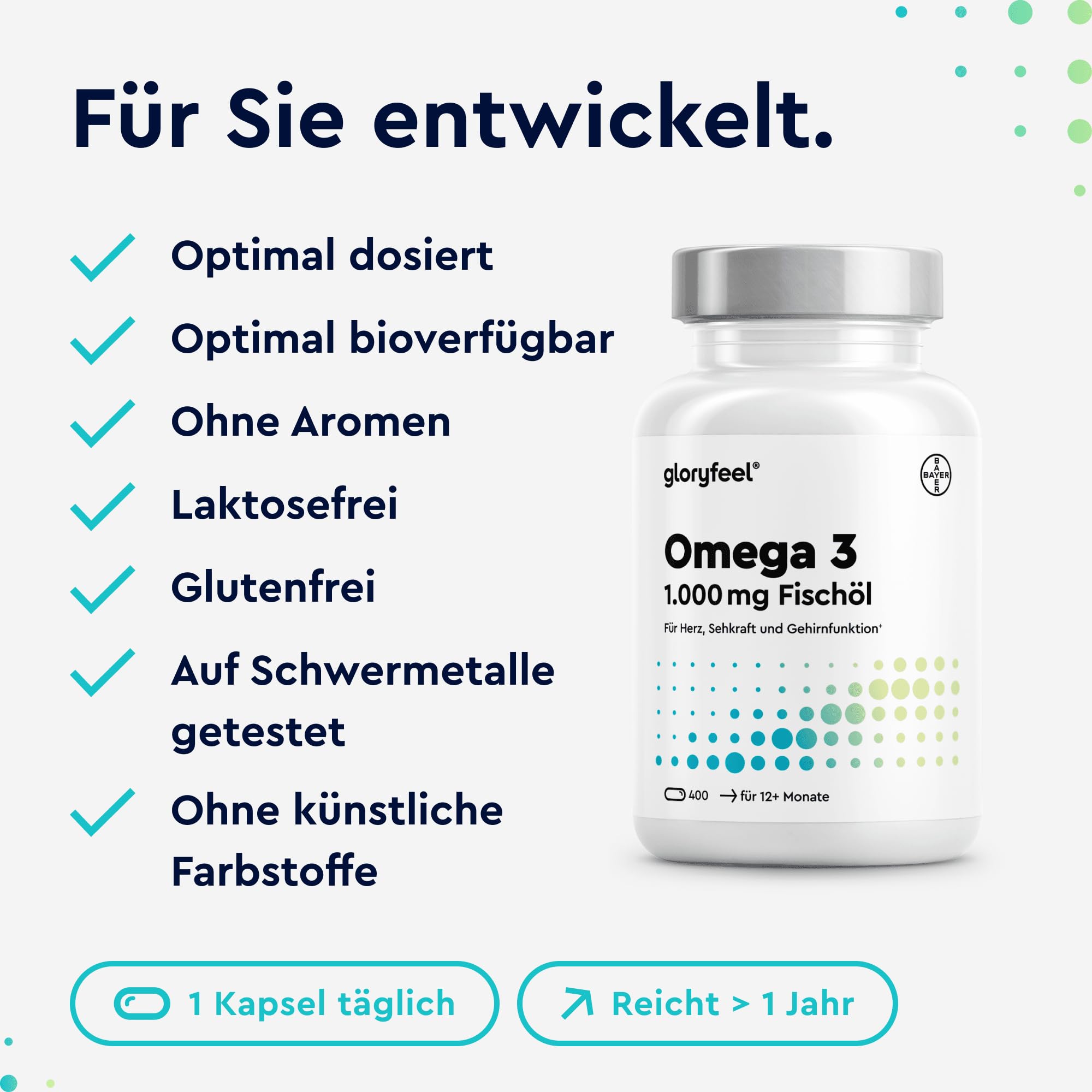 Omega 3 400 Kapseln - 1.000 mg Fischöl pro Kapsel - Essentielle Omega 3 Fettsäuren EPA & DHA - Laborgeprüft, in Deutschland entwickelt