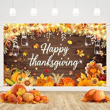 MEHOFOND Fall Happy Thanksgiving Party Backdrop Autumn Leaves Pumpkin Turkey Sunflower Brown Wooden Background Party Supplies Farm Harvest Event Banner Decoration Photo Booth Props 5.9x3.7ft