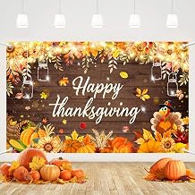 MEHOFOND Fall Happy Thanksgiving Party Backdrop Autumn Leaves Pumpkin Turkey Sunflower Brown Wooden Background Party Supplies Farm Harvest Event Banner Decoration Photo Booth Props 5.9x3.7ft