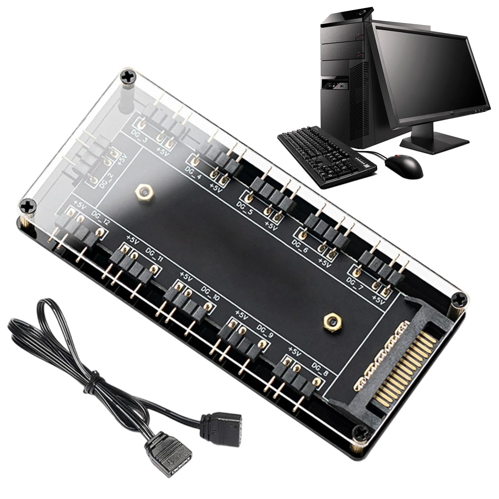Hub de ventilador, controlador ARGB, iluminación de chasis de juego de escritorio 10 en 1, concentrador de ventilador de de PC, controlador de iluminación RGB para computadoras, tiras led