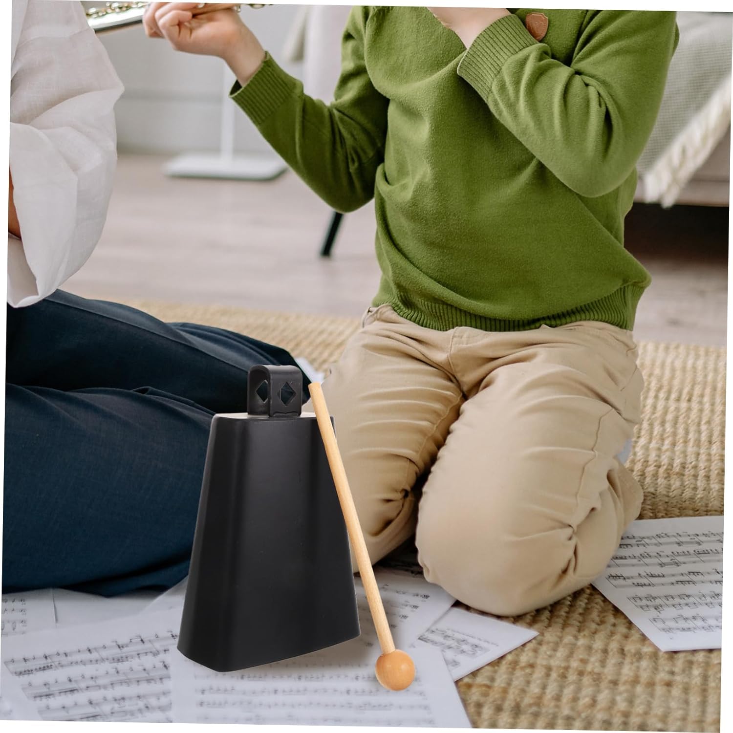 DECHOUS 1Set Metal Cowbell Percussion Instrument Hand Bell with Stick for Sports Events Cheering and Music Practice Durable and Portable Design