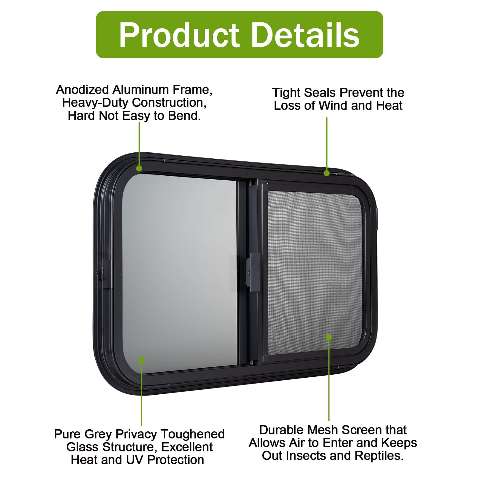 Horizontal RV Window, 762mm x 508mm Tinted Sliding Camper Window with Net Screen and Trim Ring, DOT Certified, Replacement for RVs and Trailers