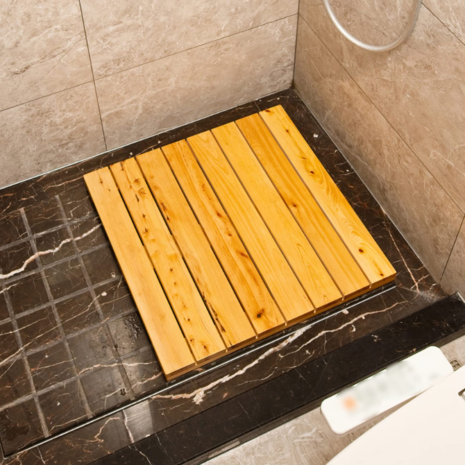 Elegante Tappetino da Pedana Doccia in Legno,Antiscivolo Pedana Doccia,Pedana per Doccia per Impieghi Gravosi,Pedana in Legno,per Interni ed Esterni,Vasca da Bagno,Spa,Sauna (80x60cm/31x24in)