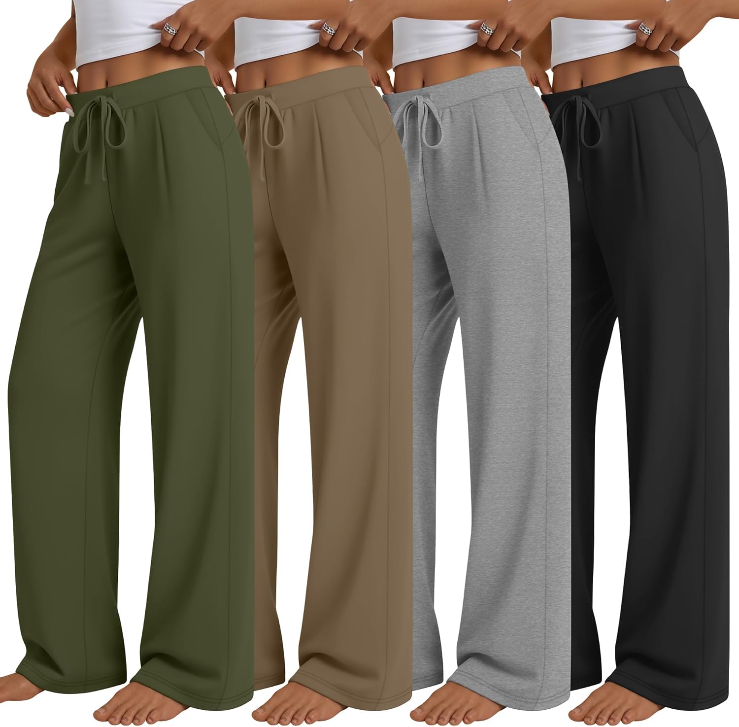 4 Pack Women's Lounge Pants Wide Leg Yoga Pants with Pockets Drawstring Workout Sweatpants Casual Jogger Multipack