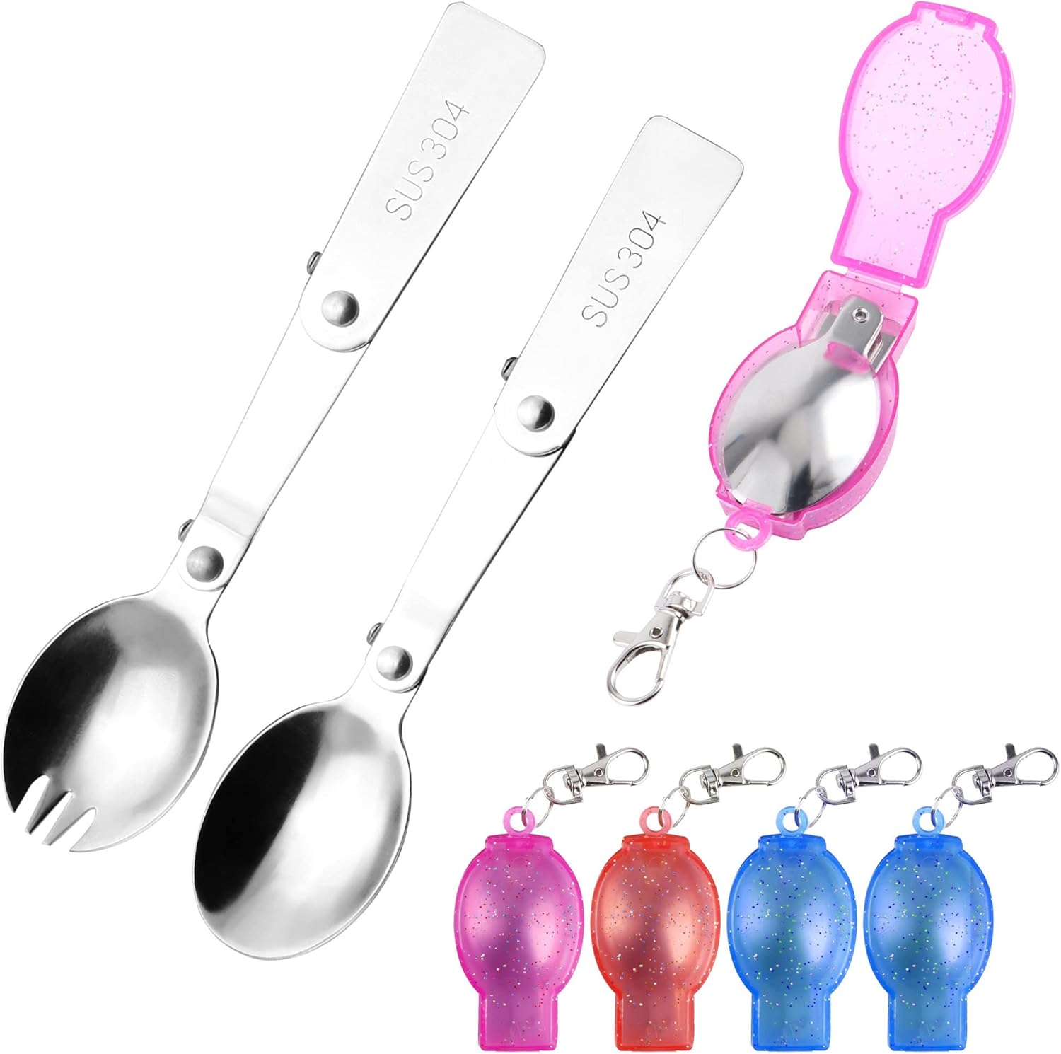 2-in-1 Gabel & Löffel Edelstahl Set - 2 Stück Mit Tragetasche | Ideal Für Camping & Reisen