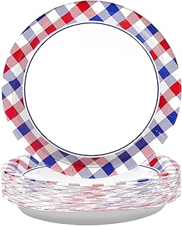 50Pcs Patriotic Paper Plates 10 Inch Large Heavy Duty American Flag Red Blue White Buffalo Plaid Plates 4th of July Plate for 250 Anniversary President Election Memorial Independence Day Supplies