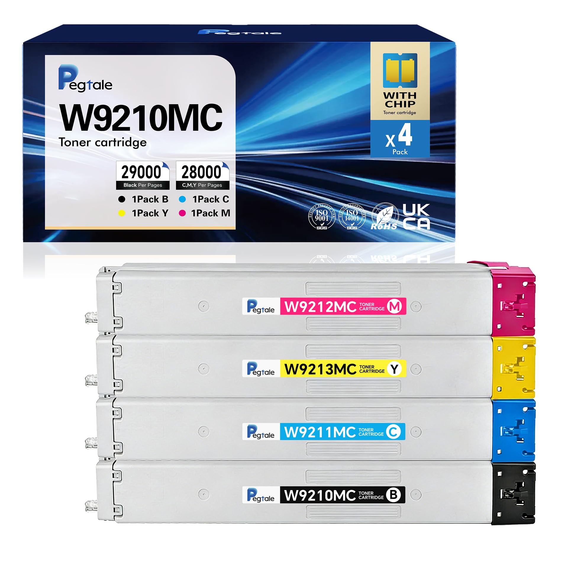 Pegtale W9210MC Extra High Yield Toner Cartridge Replacement for HP W9211MC W9213MC W9212MC, 4 Pack, Compatible for HP E78330dn/E78325dn/E78323dn Printers (1BK/1C/1M/1Y)