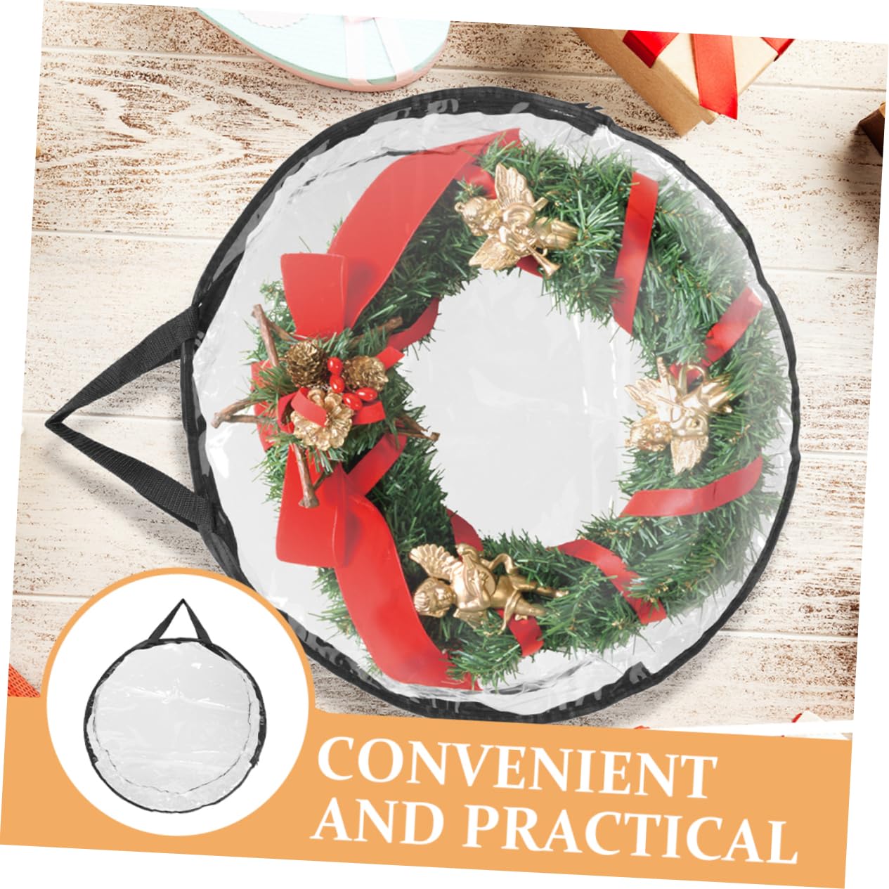 Levemolo Xmas Garland Storage Bag Wreath Packing Bag with Transparent Design Handles for Holiday Decor and Party Supplies Storage