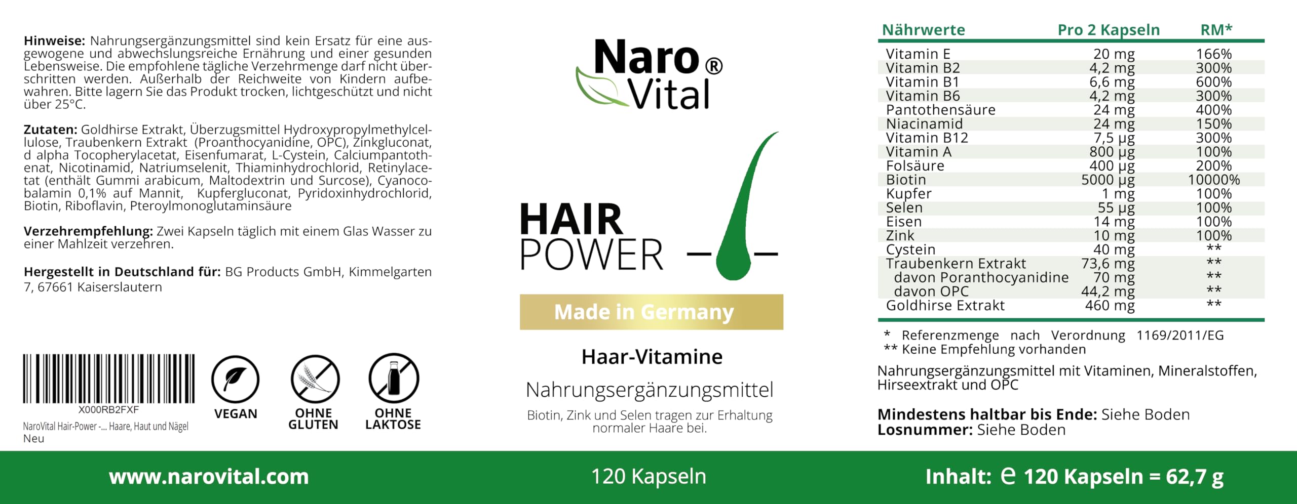 Haar Vitamine Haarausfall - 120 Kapseln I Hochdosiert mit Biotin, Zink, Selen, OPC, Hirse-Extrakt (reich an Silizium und Kieselerde) ohne chemische Haarwuchsmittel I Haarvitamine für Haar- & Bartwuchs