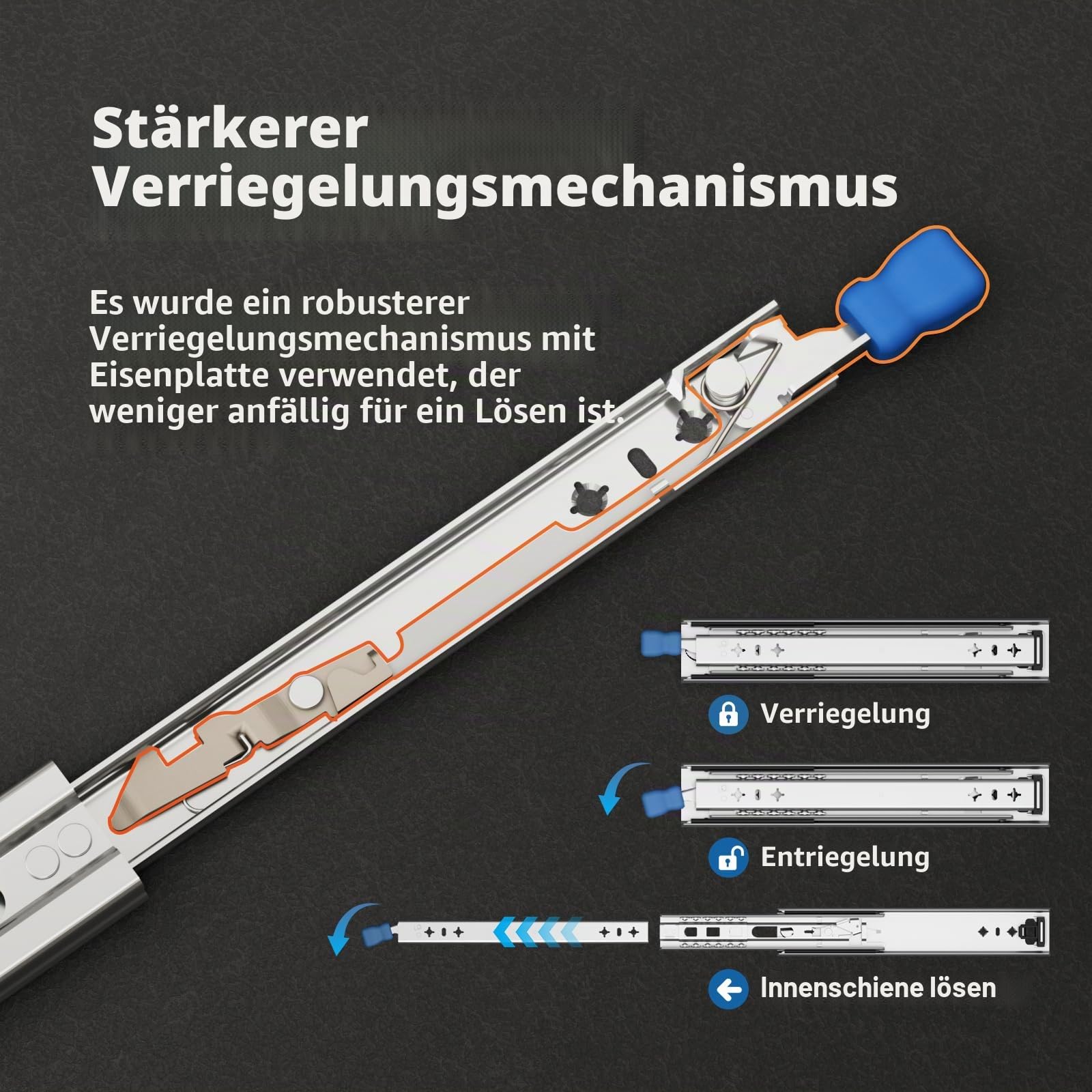 900mm Schwerlastauszug mit Verriegelung 90kg Tragkraft