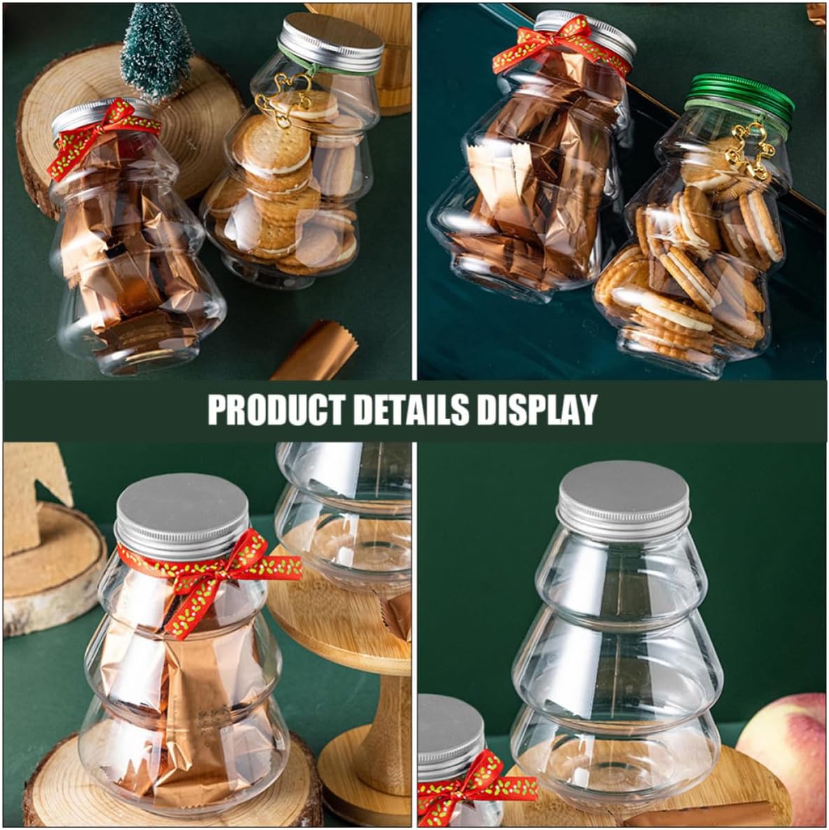 Roleader 12pcs Christmas Tree Juice Bottles Portable Beverage Bottles with Flat Bottoms and Decorative Plastic Candy Containers for Xmas Party Favors and Festive Home Atmosphere