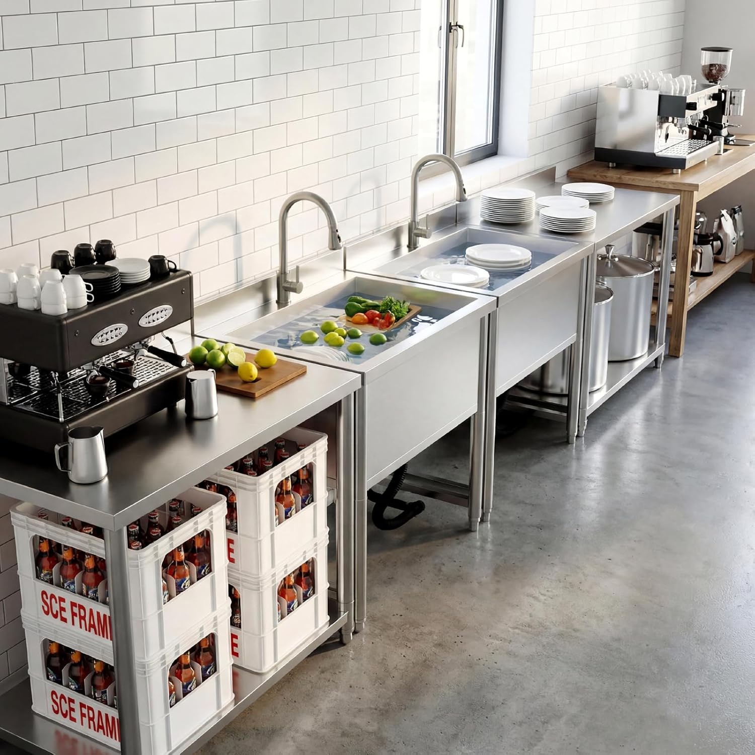 Stainless Steel Commercial Restaurant Sink, Freestanding Large Commercial Sink with Pull-out Faucet for Kitchen Dishwashing, Thawing, Pet Cleaning, Laundry Room, 23.6"D x 27.5"W x 36.8"H