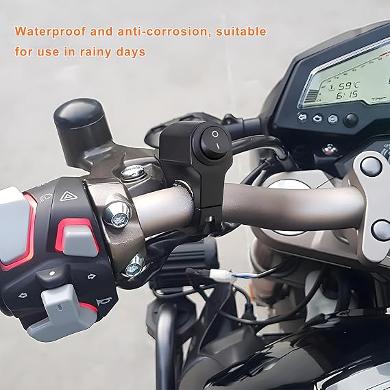 Motorcycle Handlebar Switch, 12V Waterproof Handlebar Light Switch with On-Off Push Button, Aluminum Alloy Toggle Switches for ATV UTV Scooters with 7/8(22mm) Handlebars (1 PCS)