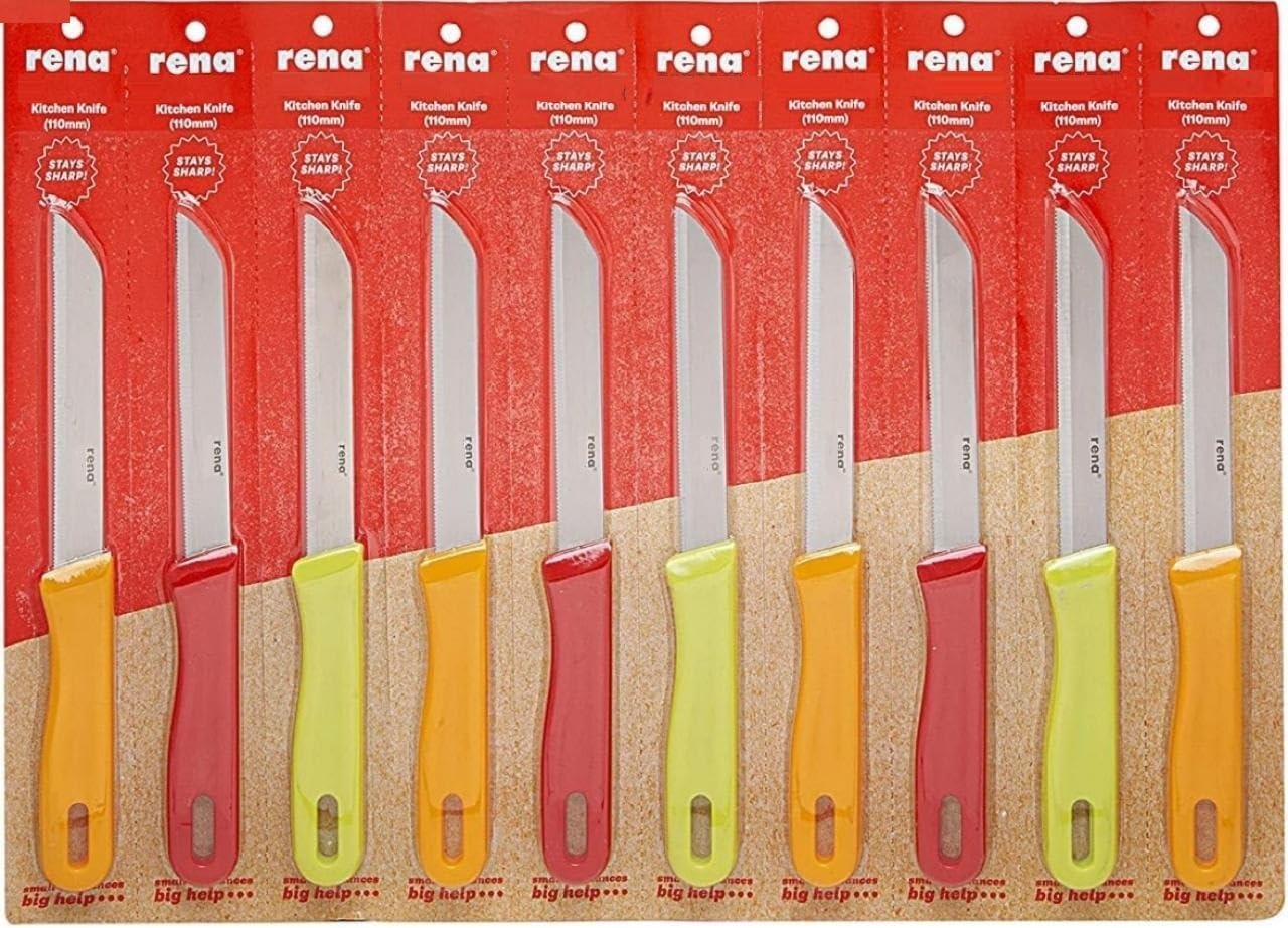 rena germany Stainless Steel Kitchen Knife Set, Serrated Knife Set, Multipurpose Utility Knives for Household, Professional Quality for Cooking and Baking (90 mm, 10)