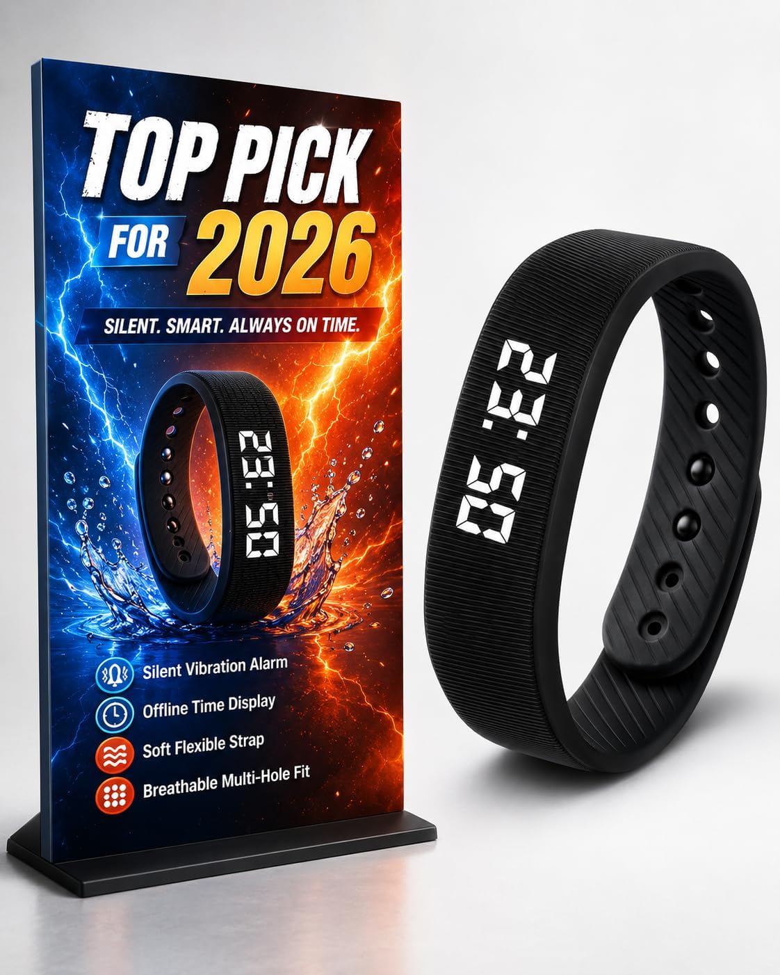Vibrating Alarm Wristband Pro Vibration Clock for Heavy Sleepers Silent Watch Wrist Bracelet Fit Deep Sleeps Shock Sleep Rise Band Deaf Wearable Wake Rechargeable IP65 Dustproof Waterproof