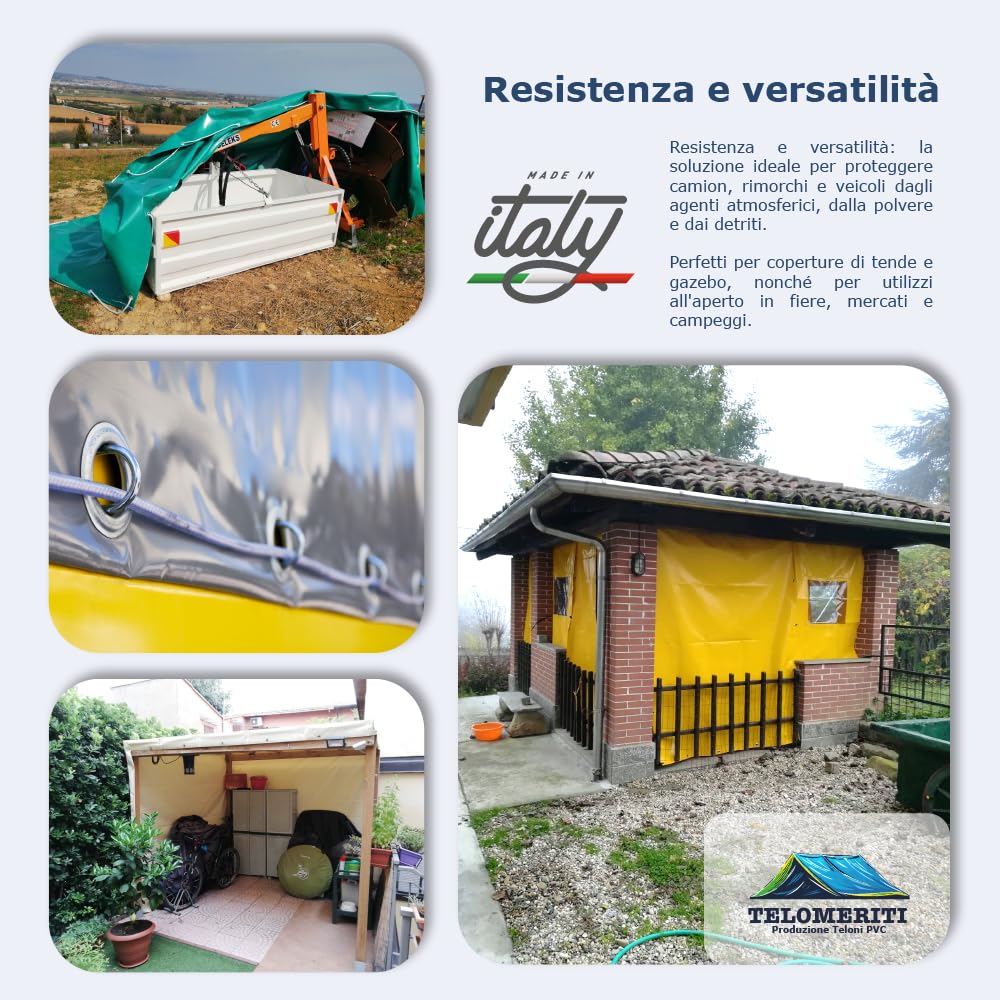 Telomeriti Telone in PVC 650g/m², con Occhielli in Alluminio, Rinforzato, per Camion, Impermeabile, Copritutto da Esterno, Vari Colori, Made in Italy (Verde Scuro, 2,5X2 Metri (5 MQ))