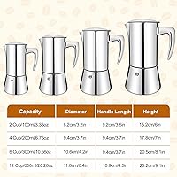 Vista 2 de No Coating 4 Cup Thickened 304 Stainless Steel Moka Pot Stovetop Espresso Maker Italian Coffee Machine 200ml 6.8oz Suitable for Gas Induction