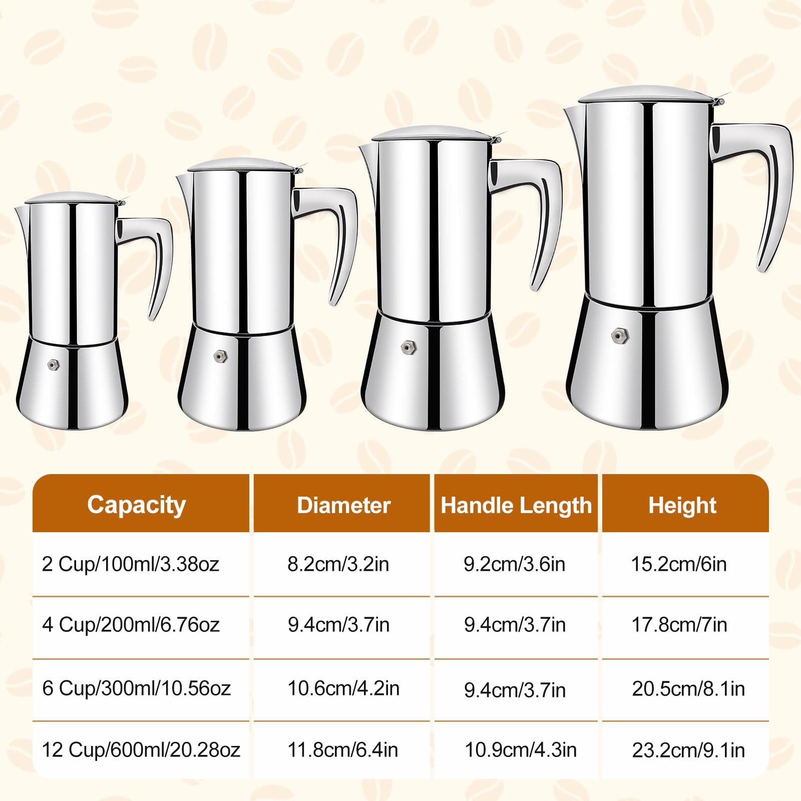 Olla Moka de acero inoxidable 304 grueso para 4 tazas, cafetera italiana de 200 ml, apta para estufas de inducción de gas, elegante, cafetera percoladora, cafetera