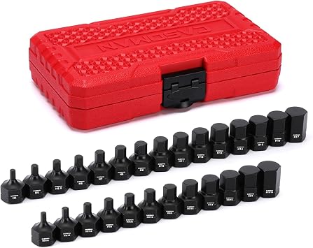 CASOMAN 27-Piece 3/8" Drive Low Profile Impact Hex Bit Socket Set, S2 Steel Allen Bit Socket Set, SAE & Metric, Includes Storage Case