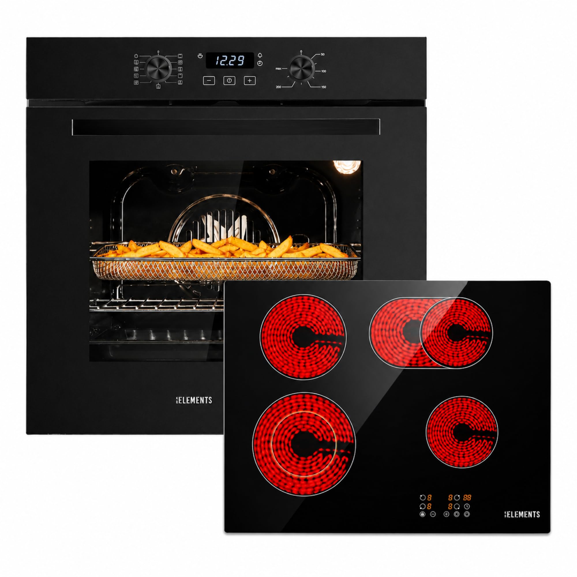 Autarkes - Juego de cocina (60 cm, horno empotrado con Air Fry & Steam Clean, vitrocerámica de 59 cm con zona flexible, zona de cocción de doble anillo, temporizador, seguridad infantil, 9 niveles de