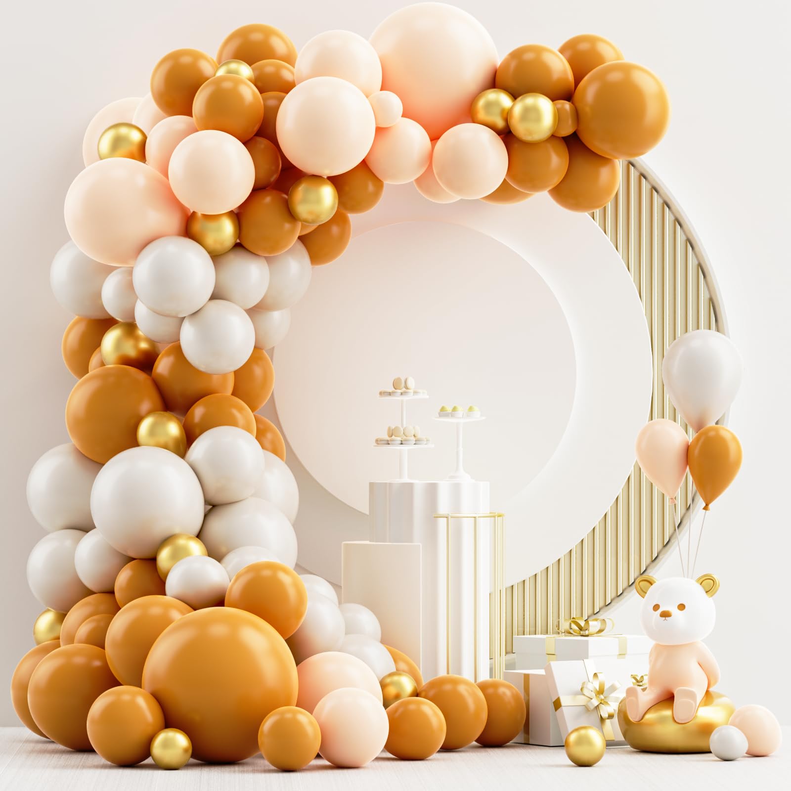 Fall Balloon Arch Kit - 161 Pieces With Orange, White, Gold Balloons & Foil Pumpkins/Leaves For Thanksgiving