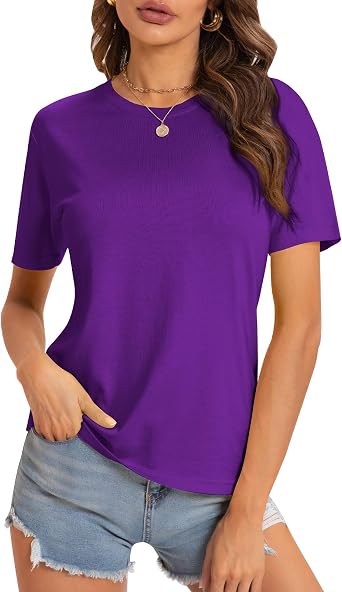 QUALFORT Womens Summer T Shirts V Crew Neck Cotton Blend Soft Casual Tops | Short Sleeve Workout Tee, Basic Trendy Shirt, Moisture-Wicking, Freshness, Odor Resistant, Gym Fashion 2026