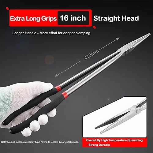 Miniatura 4 de Alicates de punta de aguja de 16 pulgadas, alicates de mango extendido, alicates de nariz de mango extra largo, alicates de punta de aguja con mango