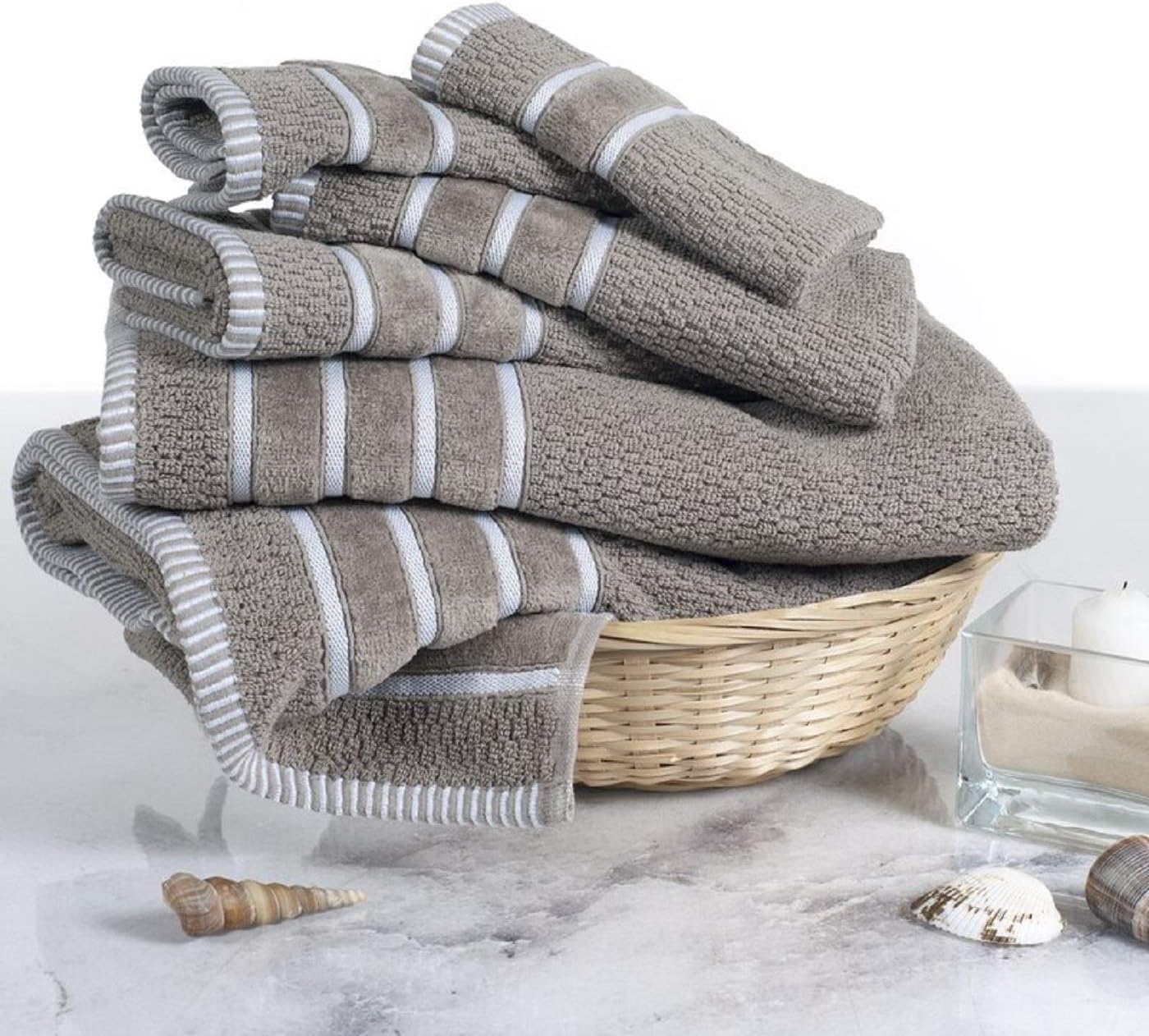 100% Luxurious Cotton 600 GSM 6PC Bath Towel Set (Rice Weave Black) (Rice Weave Platinum)