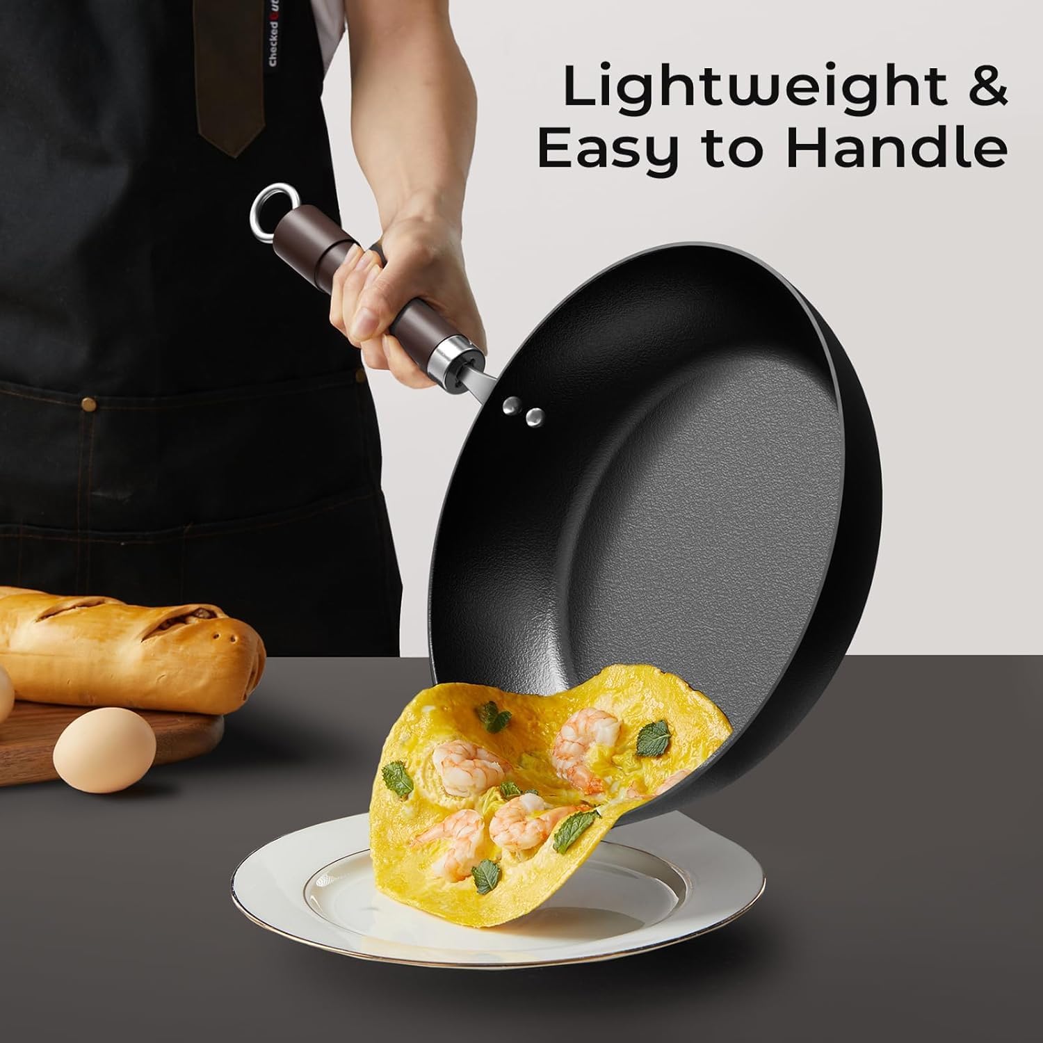 12 Inch Pre-Seasoned Carbon Steel Frying Pan, Nitrided Skillet