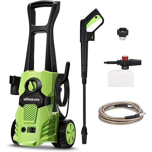 Electric Pressure Washer, w/23ft Hose & 18ft Cord, Angle-Adjustable Nozzle, Foam Cannon, Power Washer for Car, Driveway, Patio, Fence, House Cleaning