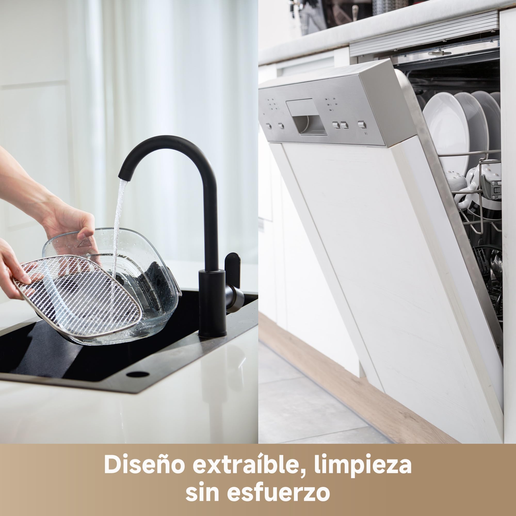 DREAME Tasti Freidora De Aire De Vidrio Portátil 5-1, 2 Ollas (2,5 L + 4,5 L), Cristal Borosilicato 6 mm, Aire Caliente 3D, Apta Lavavajillas, Vista Panorámica 360°, Desmontable
