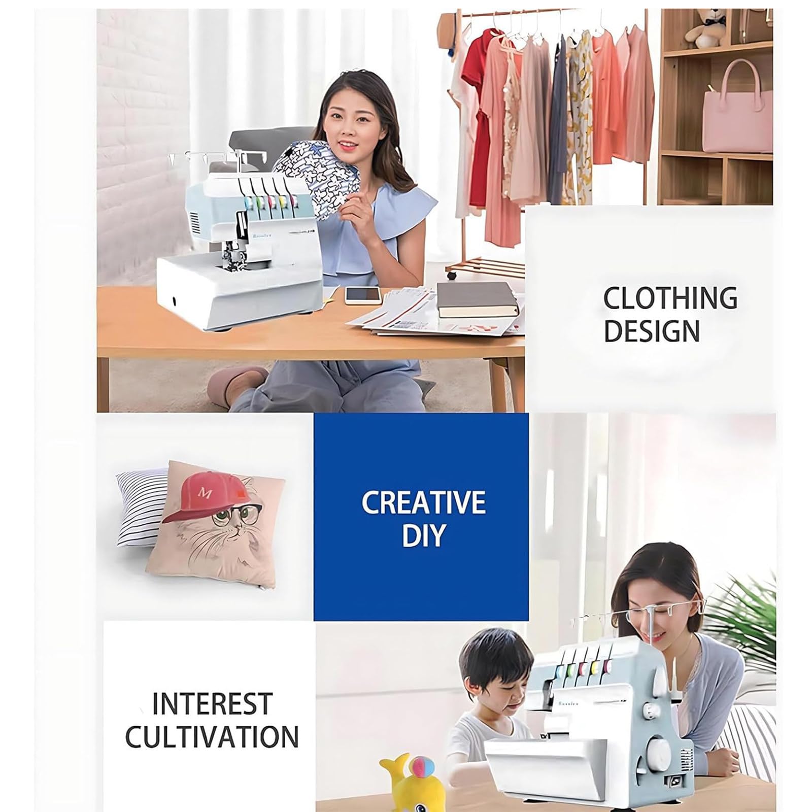 Máquina de coser Overlocker Serger con capacidad de puntada múltiple, longitud de puntada ajustable y compatibilidad de tela resistente