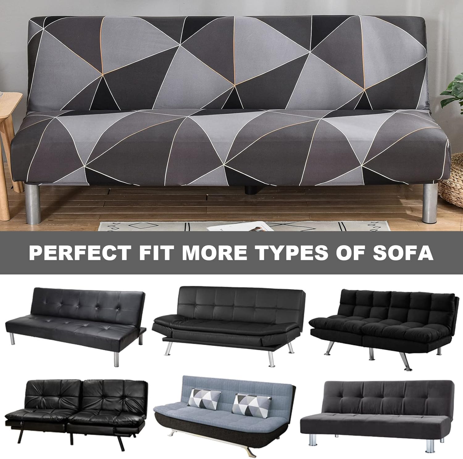 OKYUK Armless Futon Slipcovers Stretch Folding Sofa Bed Cover with Elastic Bottom, Printed Fitted Couch Cover Furniture Protector for Pets, Kids