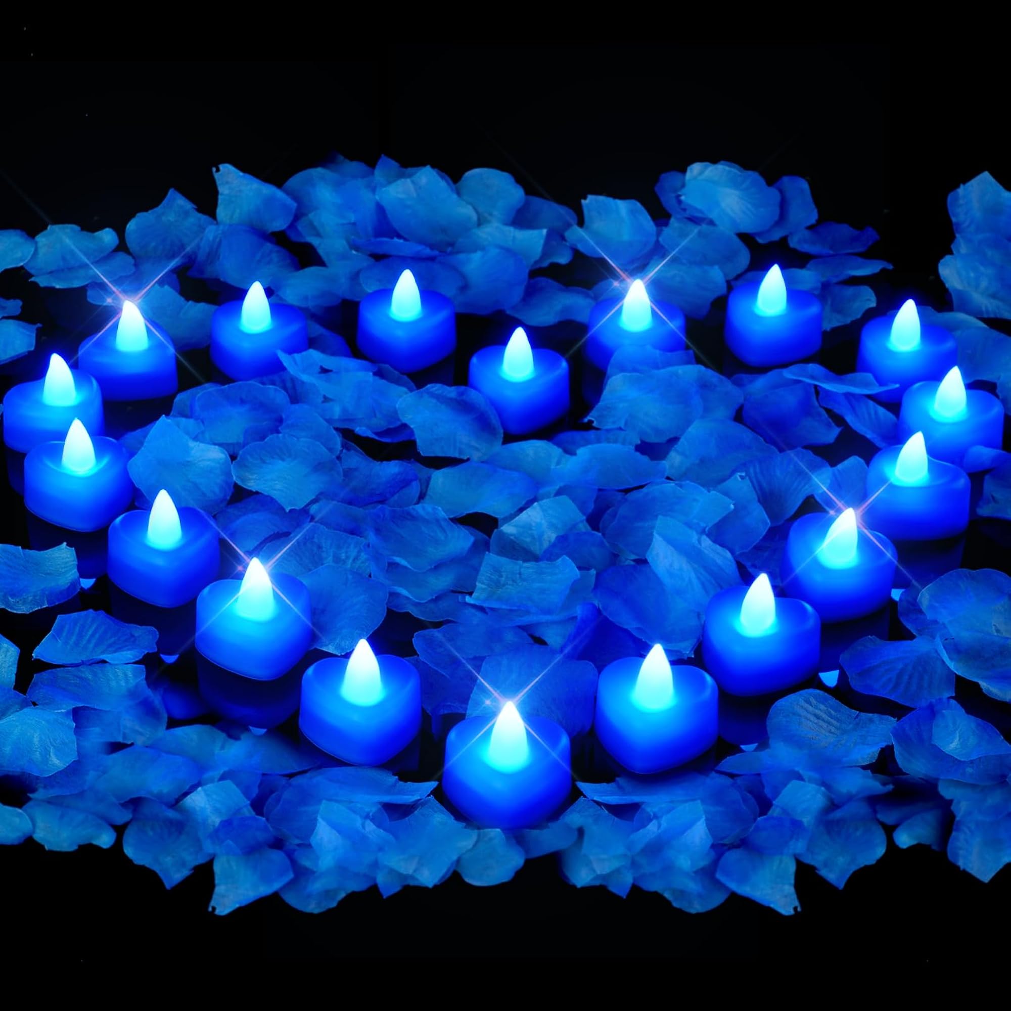 1000 Pieces Blue Artificial Rose Petals with LED Tea Lights