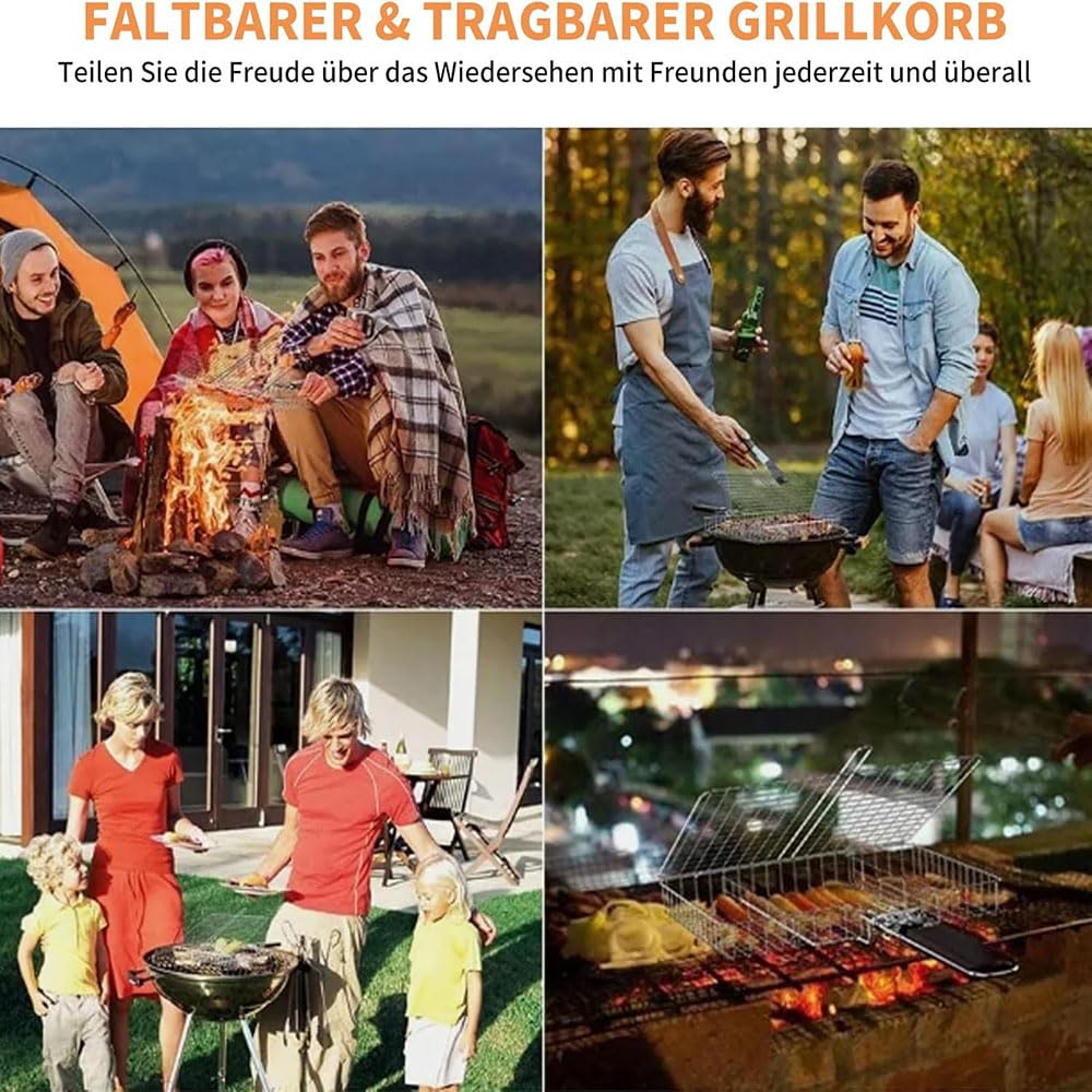 Griglia portatile in acciaio inox – griglia pieghevole per pesce e verdure, accessori antiruggine per barbecue all'aperto, campeggio e giardino, accessori essenziali per barbecue