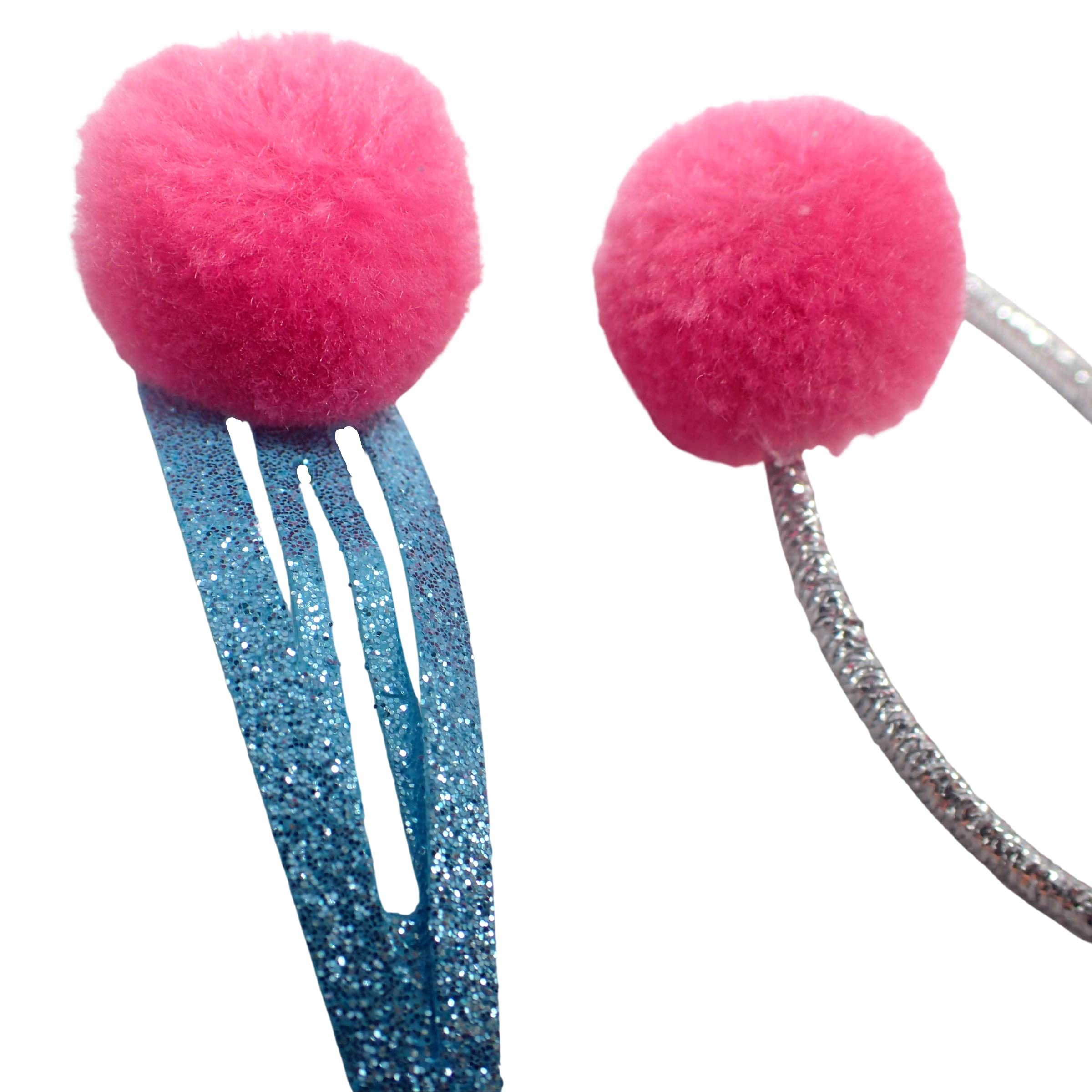 Topkids Accessories 4pcs Pom Pom Glitter Hair Accessories Set, Hair Clips, Hair Bobbles, Hair Ties, Gift Set - Image 3