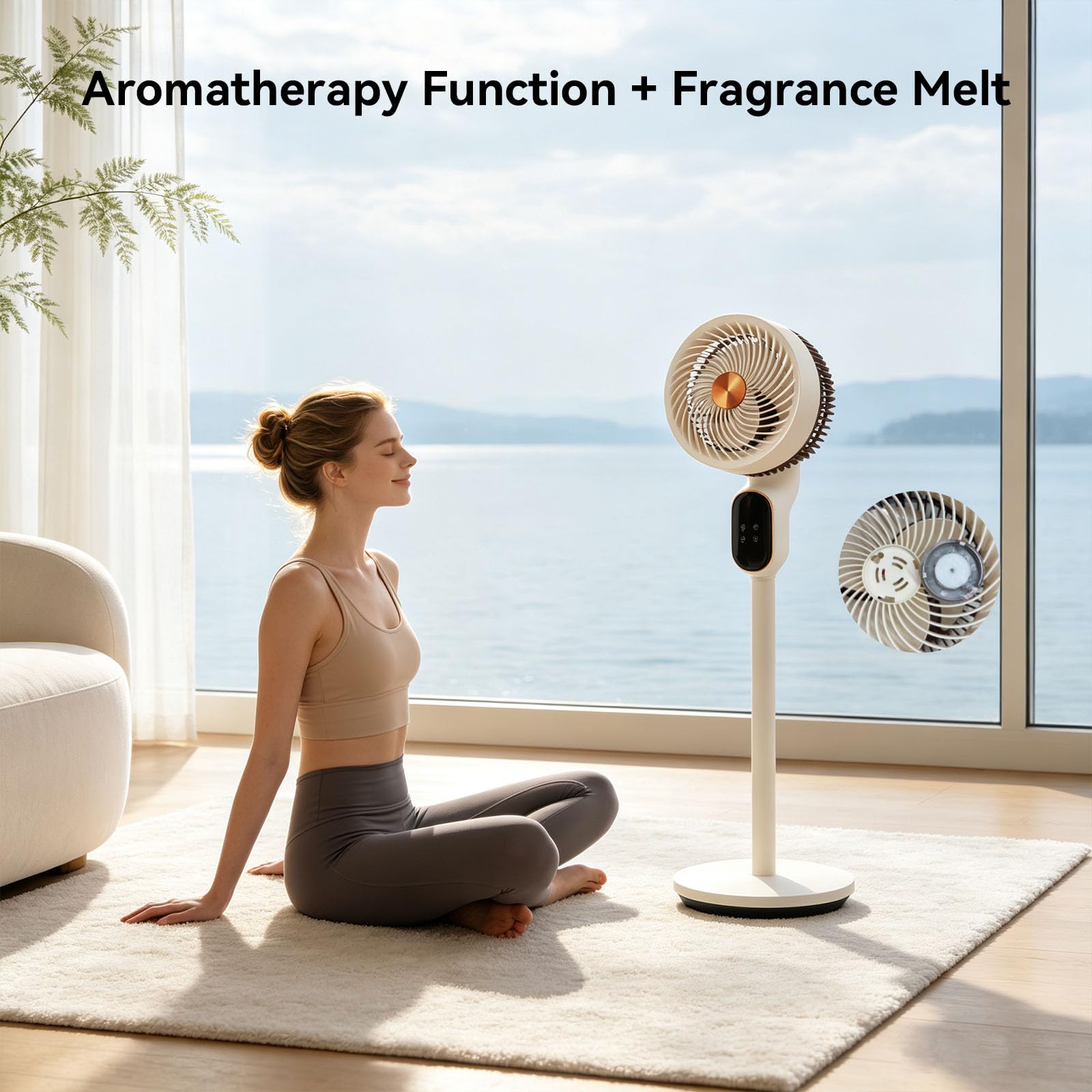 Ventilador de pie silencioso, 50W, 18 cm de aspas, oscilación automática, 8 velocidades, altura regulable , inclinación ajustable, fácil control, temporizador de 12 horas, ideal para dormitorio.