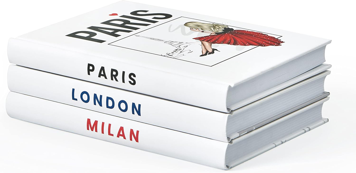 3 Decorative Books for Modern Home Decor - Faux Books for Bookshelf/Mantle Decoration - Fake Designer Books for Coffee/Dining Table, Shelf Decor - Paris/London/Milan