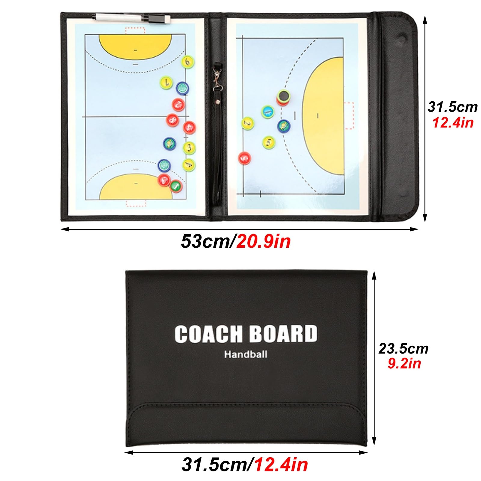 Pizarra con Marcadores Magnéticos para Balonmano, 1 Tablas de Entrenamiento de Balonmano con Bolígrafo Borrable y Diseño Asa, Resistente al Agua y Duradera, Enseñanza Instrucción