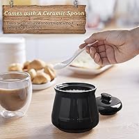 Vista 4 de Azucarero DAYYET con tapa y cuchara, tazón de azúcar de cerámica de 12 oz con cuchara, recipiente de azúcar para barra de café, tazón dispensador