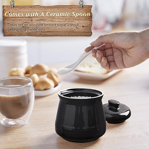 Miniatura 4 de Azucarero DAYYET con tapa y cuchara, tazón de azúcar de cerámica de 12 oz con cuchara, recipiente de azúcar para barra de café, tazón dispensador