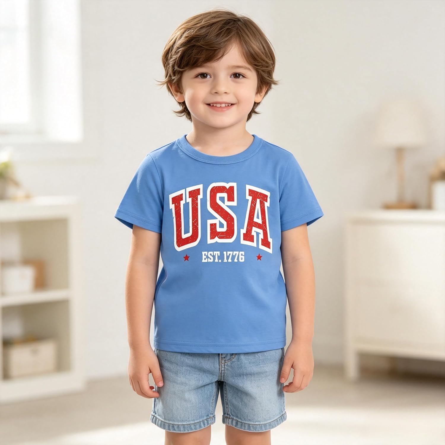 Toddler Boys Girls 1776 American Flag Graphic T‑Shirt 4th of July USA Patriotic Short Sleeve Tees 1-6T image 2