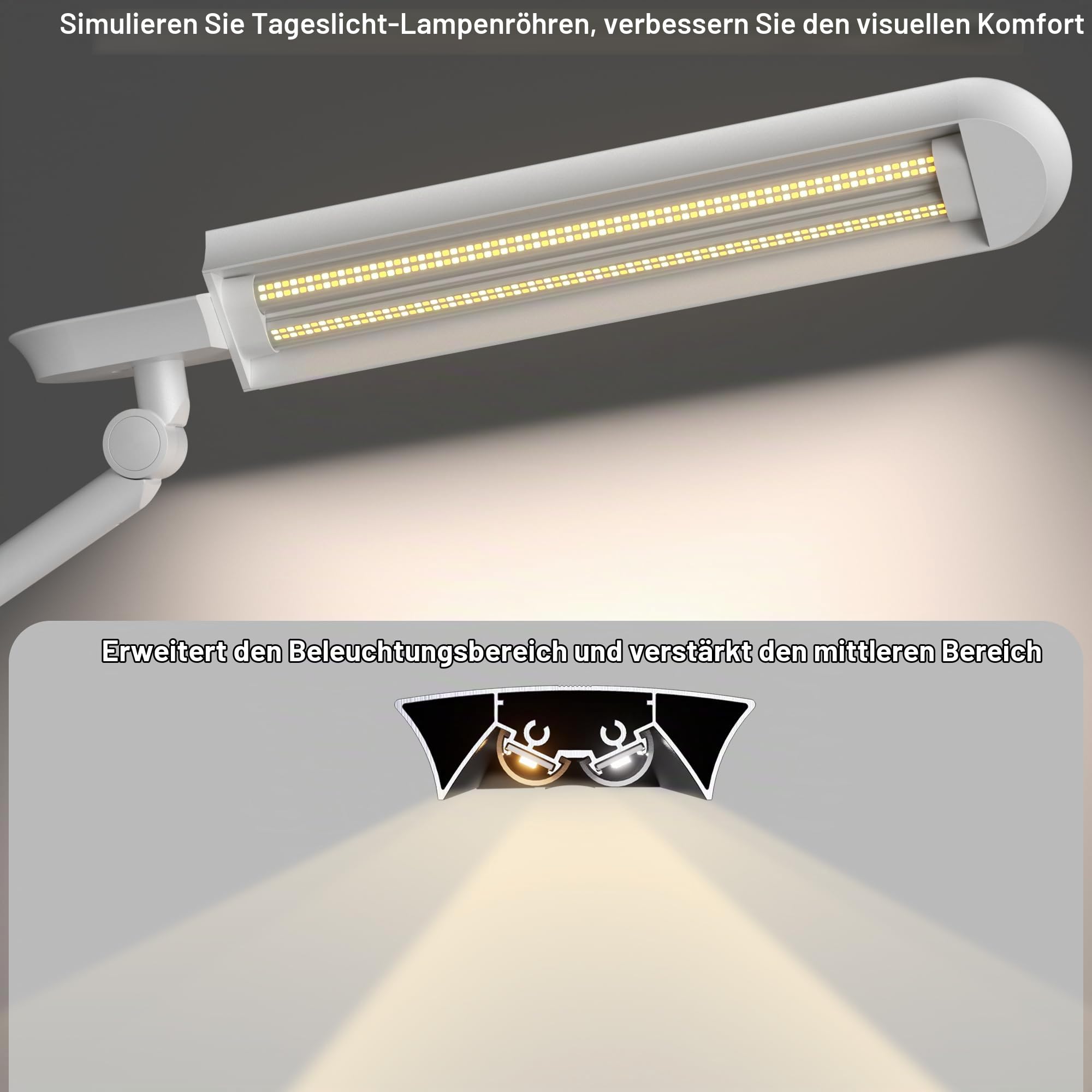 AmazLit Schreibtischlampe, LED Schreibtischlampe 1100 Lumen mit Klemme Schwenkarm-Architektenlampe 18W Hohe Helligkeit Keine Blendung Augenschutz Bürolampe Mehrfachbeleuchtung/Funktion, Weiß